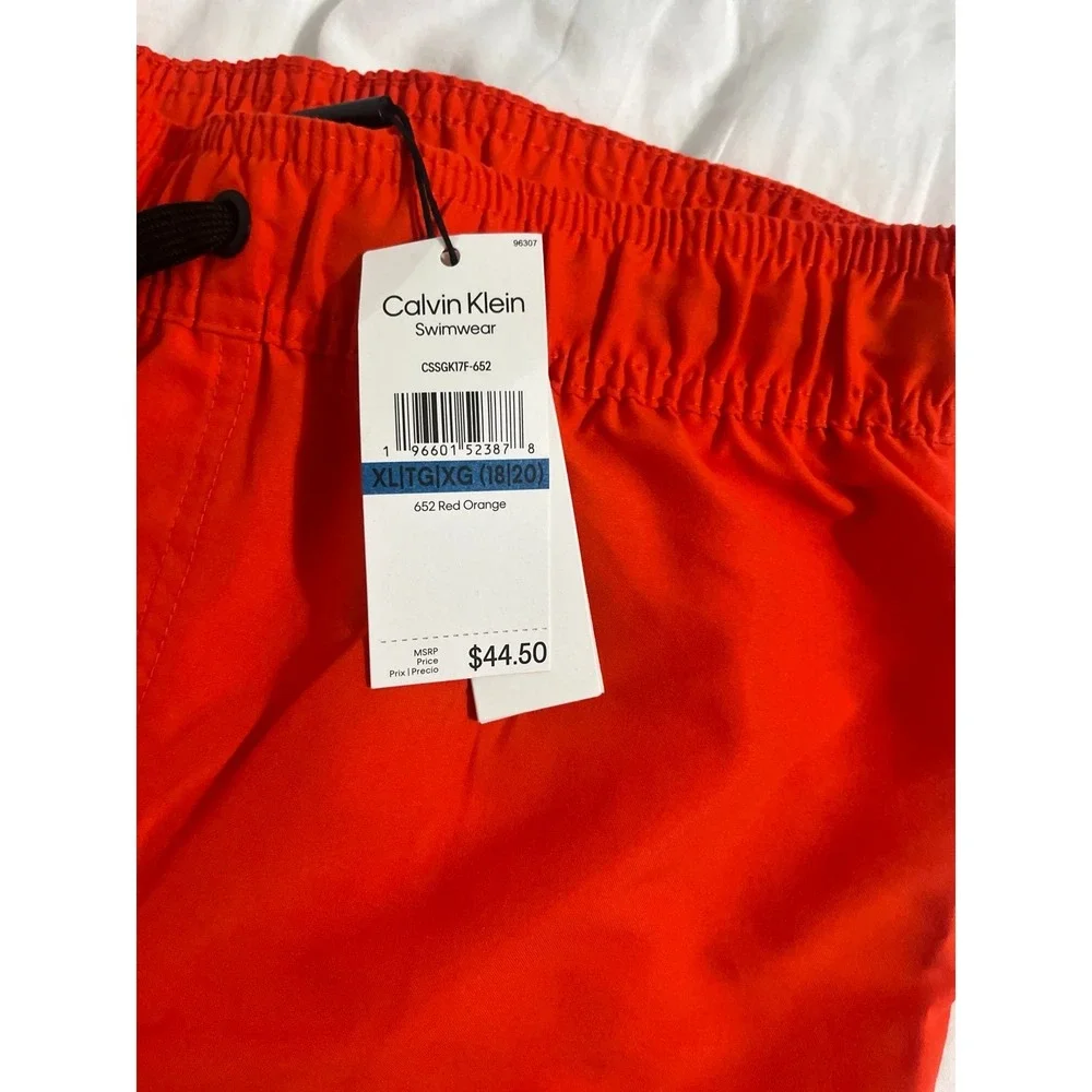 Calvin Klein Boys Red Orange Swim Trunks Board Shorts XL 18/20 NWT CSSGK17F-652
